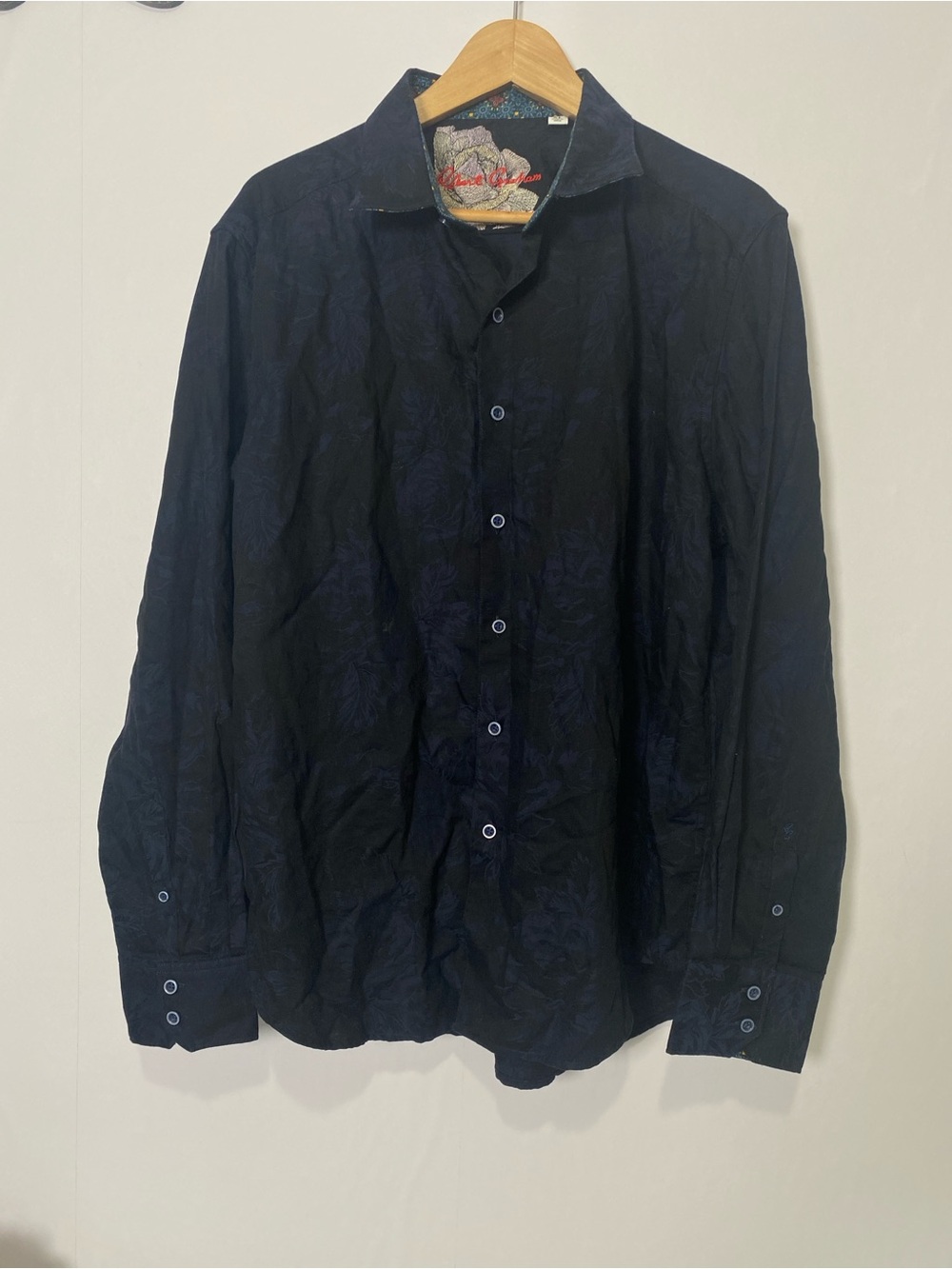 Robert Graham Men's Classic Fit Buttondown Shirt Black Navy Floral Cotton XL
